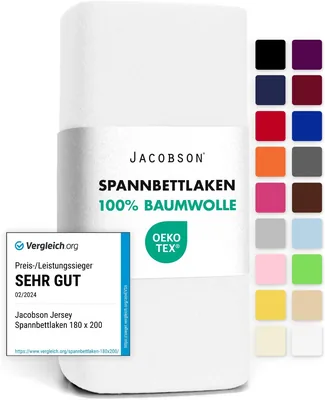 Jacobson Bettlaken, aus Baumwolle, passend für Matratzengröße 140x200 cm bis 160x200 cm, Weiß