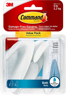 Command BATH17-3ES Large Towel Hooks Value Pack