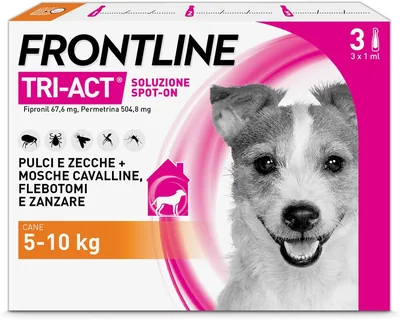 Triact 3 Pipette Frontline per Cani di Taglia Media (5-10 kg), Repellente Duraturo contro Zecche e Pulci, Protezione Completa per Cani e Cuccioli