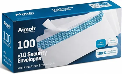 Aimoh Security Envelopes #10 - 100 Count Self Seal, White
