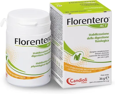 Candioli Florentero ACT 30 Tablets | Probiotici per Cani e Gatti | Integratore con Lactobacillus Acidophilus e Enzimi