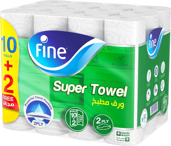 Fine Kitchen Super Towel, 12 Rolls 40 Sheets x 2 Ply Paper Tissue