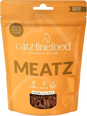 Catz Finefood Meatz Cat Treats Chicken N° 3 - Knusprige Fleischstreifen, Gegrilltes Huhn mit Biotin für volles Fell - KatzenSnack ohne Getreide