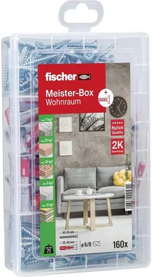 Fischer Meister-Box DuoPower mit Schrauben, Werkzeugkiste mit 160 Dübeln und Schrauben, Universaldübeln, Praktisches Set, Box für DIY