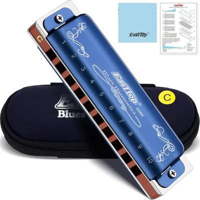 Harmonica East Top T008K diatonique C avec étui bleu, 10 trous pour adultes, professionnels, débutants et étudiants - 11% de réduction