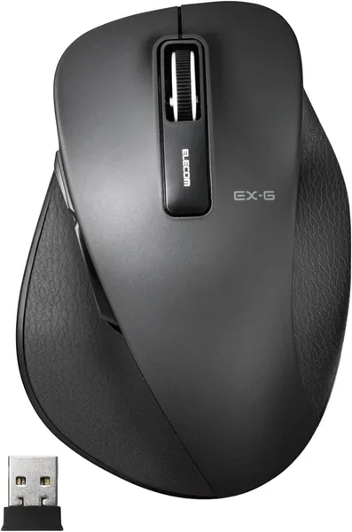 エレコム ワイヤレスマウス (レシーバー付属) Lサイズ、5ボタン（後進・前進ボタン付き）、静音、青LED、極太グリップ、ブラック - 11%オフ