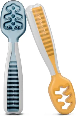 NumNum Babas Cucharas Set, Utensilios de Comida Pre-Cuchara para Bebés de 6+ Meses, Cucharas de Primera Etapa para Alimentación con Manera Bebé