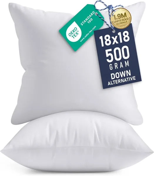 Utopia Bedding Throw Pillows Insert (Pack of 2, White) - 18 x 18 Inches Bed and Couch Pillows