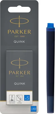 Cartouches d'encre stylo-plume Parker | Longue | Encre bleue effaçable QUINK | Pack de 10 (emballage blister)