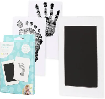 Pearhead Babyhandskrivning eller -fotskrivning i rensande inktpad, Babyprint, Nyborna minnen, Schwarz, 2 användningar, Klein