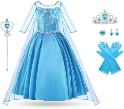 Vicloon Elsa Prinsessa Elsa Drakenprinsess Kostum med Magisk Bar Accessorier Prinsess Krona 6 Storlekar
