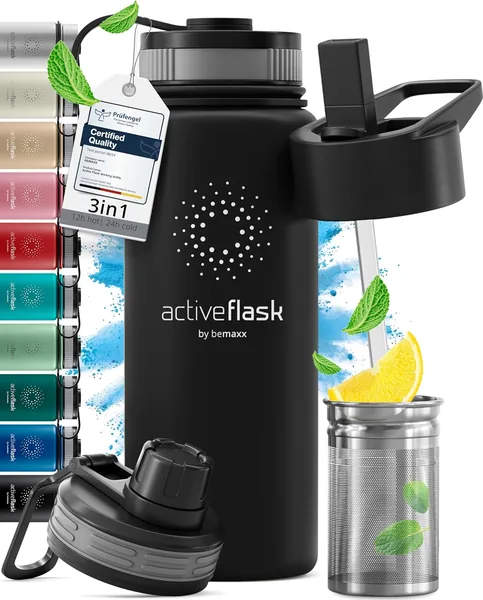 ACTIVE FLASK + Straw Mouth Thermosfles van RVS, 1 Liter, Lekvrij | Best Deal