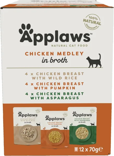 Applaws Wet Food for Cats 100% Natural Chicken Breast Multipack in Sachet - 12 x 70g Sachets