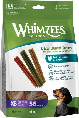 WHIMZEES Stix XS, 56 stuks - Tandverzorging, Maat XS | Lange kauwsensatie, Honden snack voor zeer kleine honden, Natuurlijk & Graanvrij, V