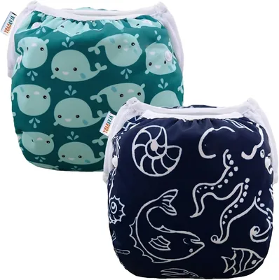 ALVABABY Swim Diapers 2pcs One Size Adjustable Reusable Baby Shower Gift for Boy