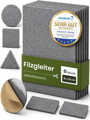 Selbstklebende Filzrollen zum Zuschneiden, Grau, 8er-Pack, 16 x 20 cm, Filzrollen für Stühle, Selbstklebend