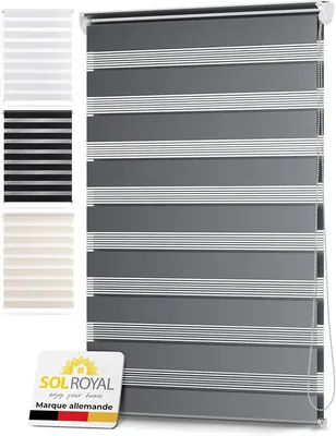 Rideau à lamelles Royal Sol Double - Jour/Nuit Noir Total - Sans Perçage 70 x 150 cm Intérieur Gris - Protection Solaire et Visuelle