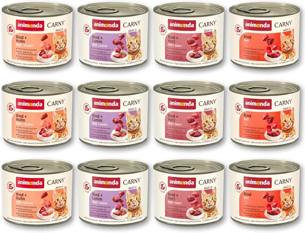 Animonda Carny Adult Katensvoer, Mix 1, Nat Voedsel voor Volwassene Katten, 12 Stukken (12 x 200 g)