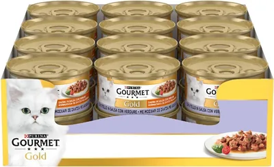 Purina Gold Wet Cat Dice al Sapore di Veal con Verdure - 24 Confezioni da 85 g | Best Deal