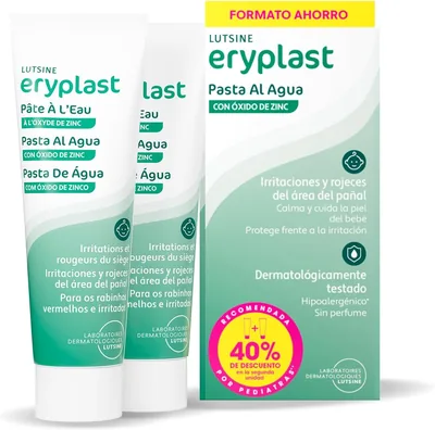 Eryplast Pasta de Agua 2x75gr - Paquete Ahorro 2ª Unidad con 40% de Descuento - Crema para Pañales para Bebé