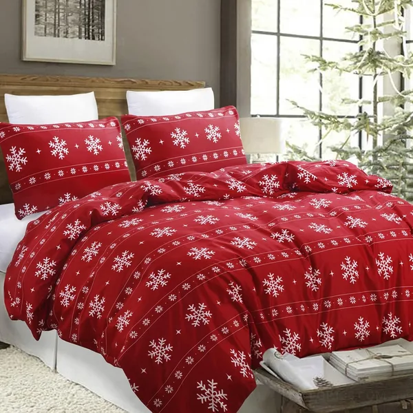 Vaulia Soft Microfiber Christmas Bedding Duvet Cover Set, Snowflake Pattern, Red, Queen Size - Best Deal