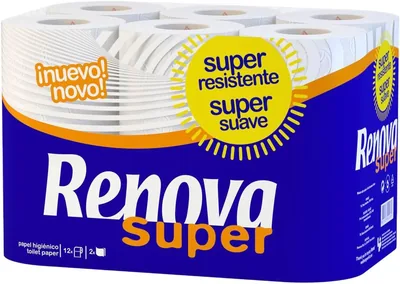 Renova Toilet Paper, Super White - 12 Rolls Best Deal