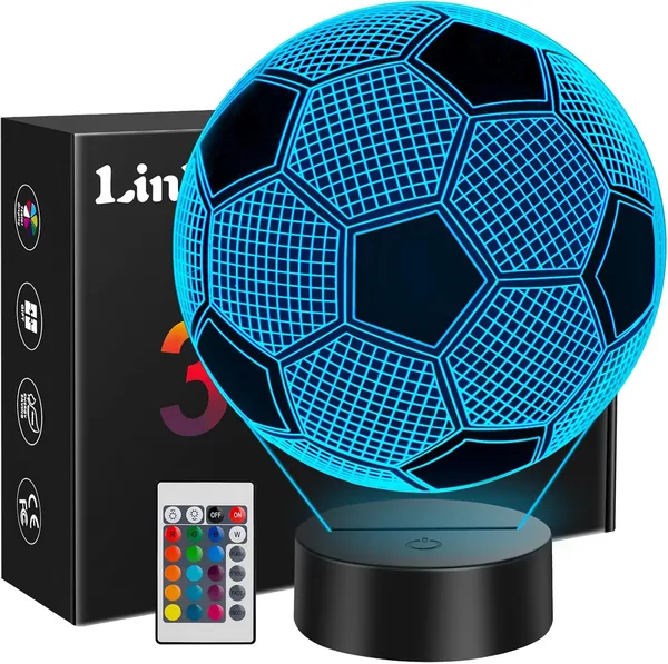 Linkax Children's Football 3D Night Light, Communion Gift for Children 7 8 9 10 11 12 Years Old Foot