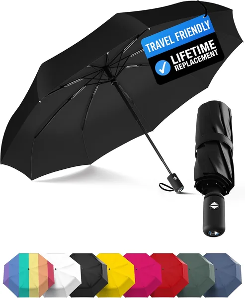 Rain-Mate Compact Travel Umbrella - Pocket Portable Folding Windproof Mini Umbrella - Auto Open and Close Button and 9 Rib Reinforced Canopy