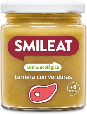 Smileat - Sabor a Carne de Res Orgánica con Verduras en Tarro, Ingredientes Naturales, para Bebés desde 6 Meses, Saludable y delicioso, Glut