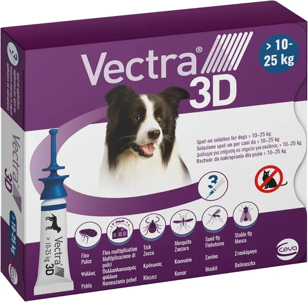 VECTRA 3D Repellente per Cani, 3 Pipette per Zecche e Mosche da 10 a 25 kg - Protezione contro le Zecche