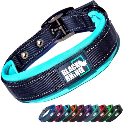 Black Rhino Ultra Soft Padded Dog Collar - Heavy Duty Reflective
