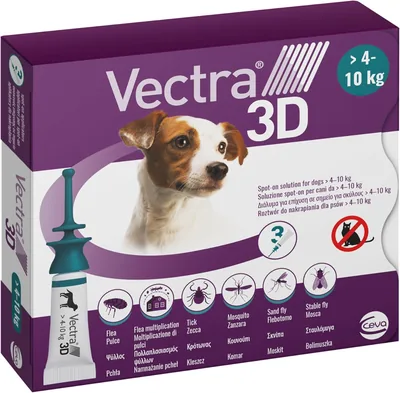 VECTRA 3D Repellente per Cani, 3 Pipette per Protezione da Zecche e Insetti, per Cani da 4 a 10 kg
