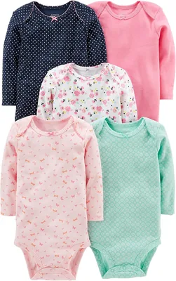 Pacote com 5 Bodies de Manga Comprida Simple Joys by Carter's para Meninas - Melhor Preço