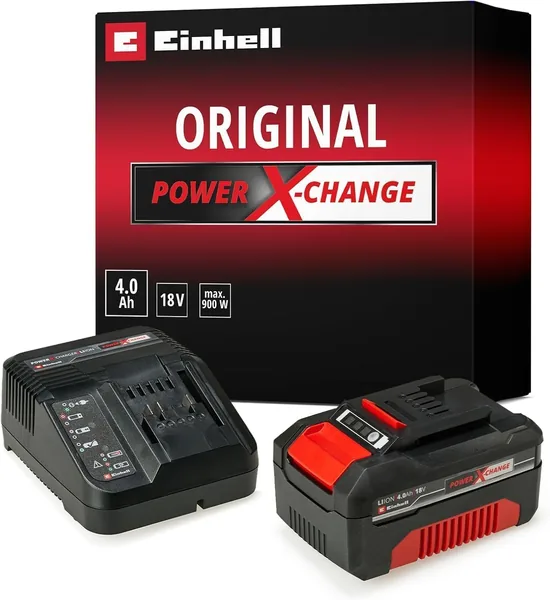 Original Einhell Starter Kit Battery and Charger Power X-Change Volks.Battery, Lithium Ion, 18 V, 4.0 Ah Battery and Quick Charger