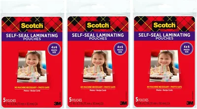 3 Pack of 5 Scotch 4 x 6 Inches Self-Sealing Laminating Pouches - 13% Off