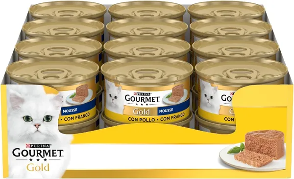 Gourmet Gold Mousse per Gatti Adulti con Pollo - 24 Confezioni da 85g, Senza Coloranti o Conservanti Artificiali - Miglior Affare