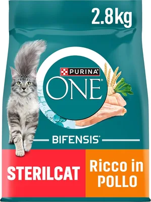 Purina One Bifensis Sterilcat: Snack per Gatti Sterilizzati con Pollo, Formula Nutriente per la Microflora Intestinale, conf. da 2,8 kg - Miglior Affare