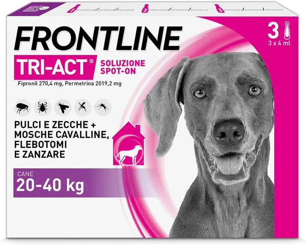 Triact 3 Pipette per Cani L (20-40 kg), Protezione a Lunga Durata Contro Parassiti, per Cuccioli e Cani Adulti