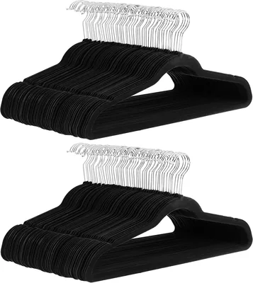Amazon Basics Slim Velvet Non-Slip Suit Clothes Hangers, 100 Pack, Black Silver - Best Price