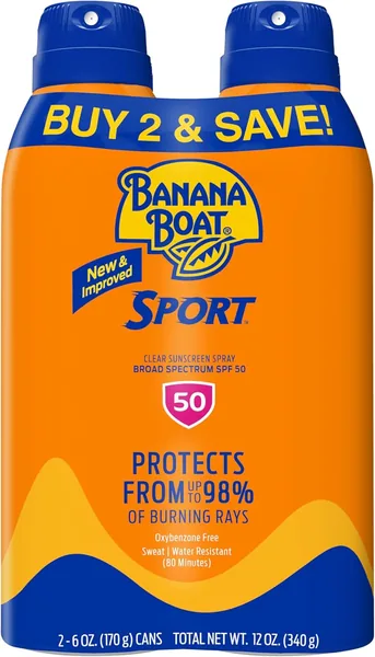 Banana Boat Sport Ultra SPF 50 Sunscreen Spray | Banana Boat Sunscreen Spray SPF 50, Water Resistant, Oxybenzone Free, Sunblock, 6oz each Twin Pack