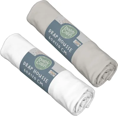 BabyCalin - Ensemble de 2 draps adaptés pour bébé Blanc/Gris Babycalin - 60 x 120 cm Certifié OEKO-TEX