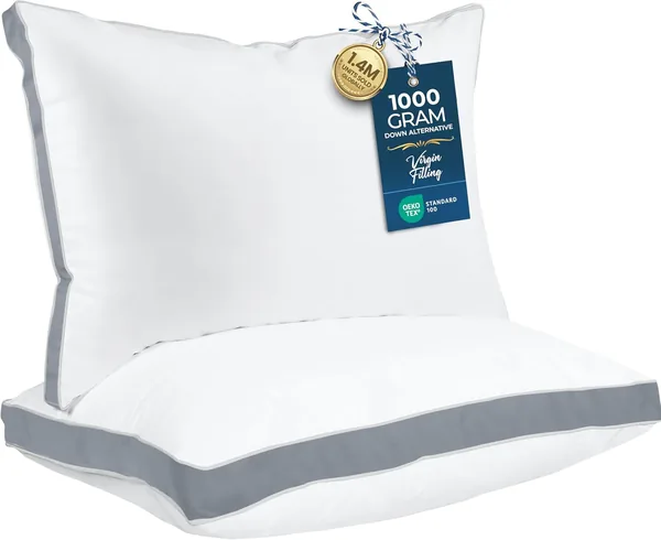 Utopia Bedding Bed Pillows for Sleeping Queen Size (Grey), Set of 2, Cooling Hotel Quality, Gusseted Pillow for Back, Stomach or Side Sleepers