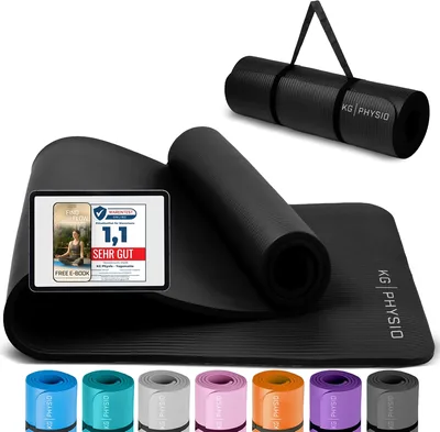 KG Physio Rutschfeste Yogamatte mit Schultergurt - Turnmatte für Yoga, Heimtraining, HIIT und Pilates - Fitnessmatte, Spo