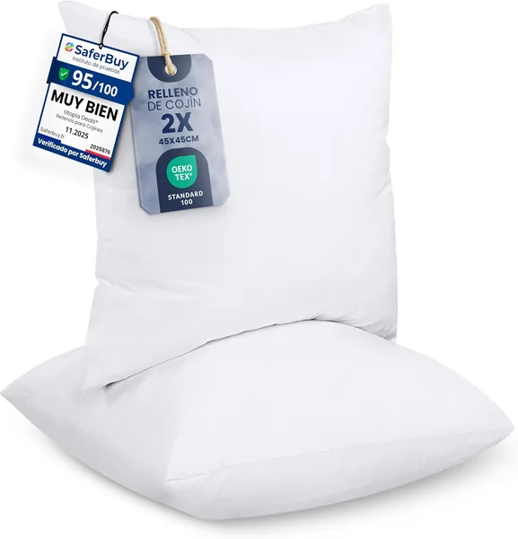 Utopia Bedding Relleno de Cocos 45 x 45 cm (2 Unidades), Fibra Virgen Siliconada