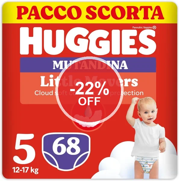 Huggies Little Movers Pannolini, Taglia 5 (12-17kg), Pack di 68 Pannolini (34x2) - 22% di Sconto