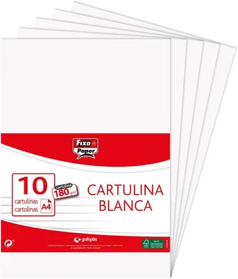 Papel Fixo - Paquete de 10 Tarjetas Blancas A4 180 g/m² | Certificado FSC - Tarjetas para Manualidades, Trabajos y Proyectos Creativos