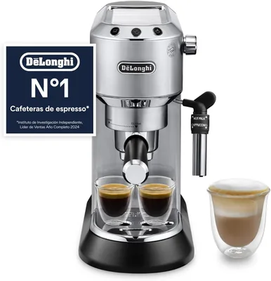 De'Longhi Dedica - Máquina de café con bomba de acero inoxidable para café molido o monodosis, espresso y cappuccino