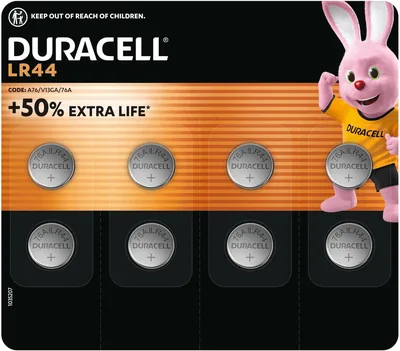 DURACELL LR44 (8 Pack) Specialty Alkaline Battery 1.5V (A76)- +50% EXTRA LIFE- For Thermometers, Fla