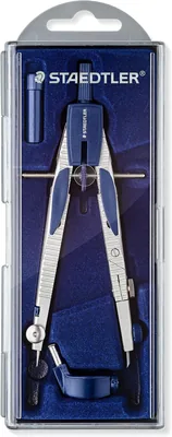Compas Staedtler 553 01 Ajustement Rapide - Bouton Push, Diamètre 360 mm | Compas scolaire avec étui et adaptateur, fiable