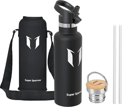 Bouteille Isolée Sparrow - 0,5L/0,75L/1L - Bouteille en Acier Inoxydable avec Paille | Étanche, Machine à Laver, Sans BPA, Froide & Chaude